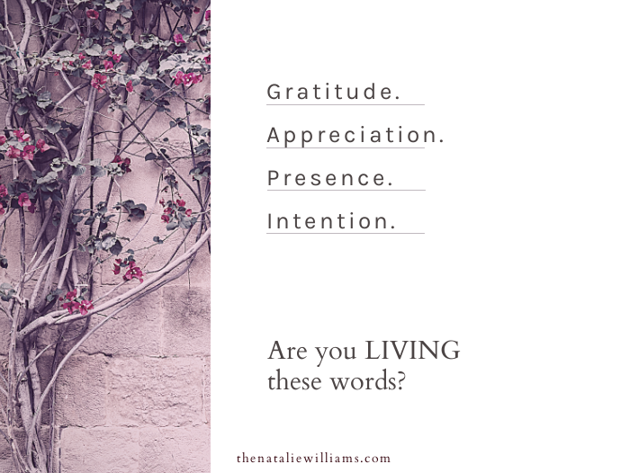 Gratitude. Appreciation. Presence. Intention. Are you LIVING these words?